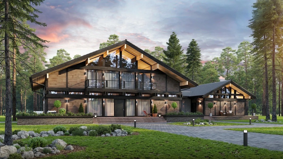 Современный фахверк с множеством окон